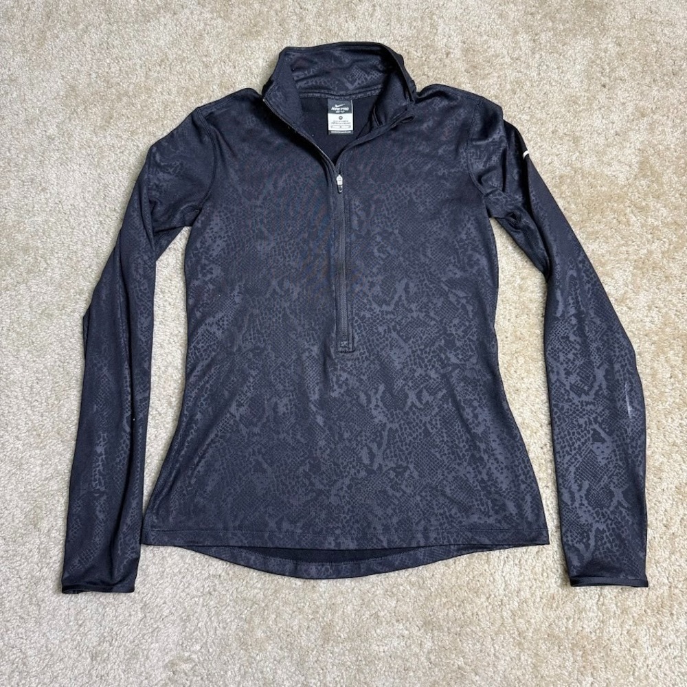 Nike Pro Dri-FIT Womens Black Snakeskin Quarter Zip Pullover Long Sleeve Size M